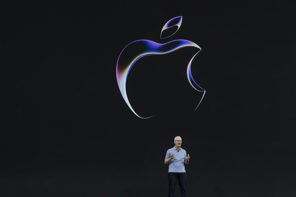 Tim Cook, chief executive officer of Apple Inc., during the Apple Worldwide Developers Conference at Apple Park campus in Cupertino, California, US, on Monday, June 5, 2023. Apple Inc.'s most significant product launch event in nearly a decade kicks off Monday, when the company will introduce a mixed-reality headset, the first major new product since its smartwatch debuted eight years ago. Photographer: Philip Pacheco/Bloomberg via Getty Images