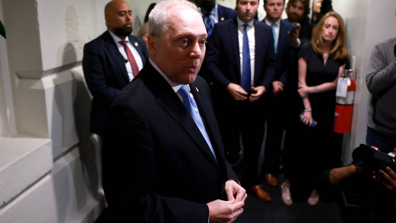 WASHINGTON, DC - OCTOBER 12: U.S. House Majority Leader Steve Scalise (R-LA) leaves a House Republican caucus meeting after withdrawing his bid for Speaker, at the U.S. Capitol on October 12, 2023 in Washington, DC. House Republicans continue to debate their pick for Speaker after their initial nominee, Rep. Steve Scalise (R-LA), pulled his name out of the race after failing to secure the number of votes needed. The full House of Representatives is expected to vote on a replacement for former Speaker Kevin McCarthy (R-CA) after he was ousted last week. Joe Raedle/Getty Images/AFP (Photo by JOE RAEDLE / GETTY IMAGES NORTH AMERICA / Getty Images via AFP)