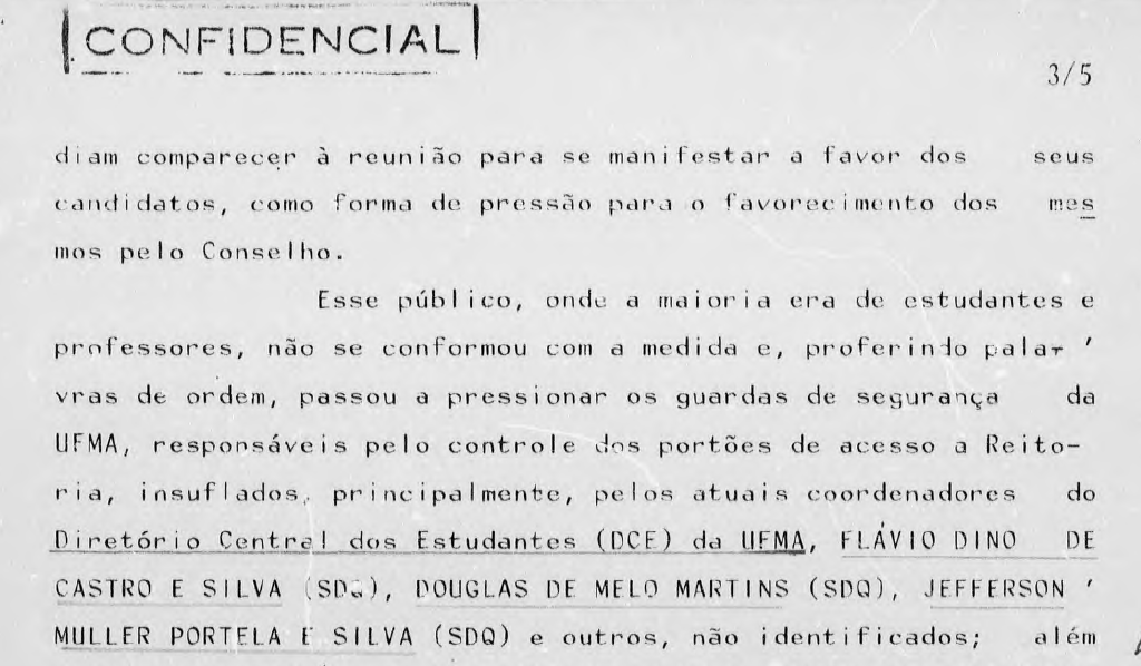 FLÁVIO DINO – SNI documento do sni narra protesto na universidade