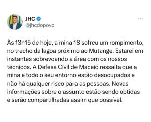 Postagem do prefeito de Maceió