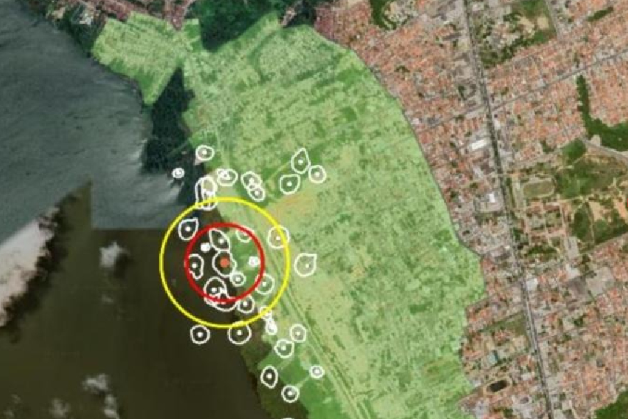 Imagem de satélite da região de Maceió que corre risco geológico devido à atividade de mineração da Braskem