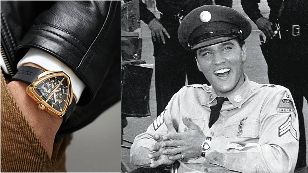 2–RELOGIO—HAMILTON—ELVIS-PRESLEY-.jpg CLÁSSICO - Elvis Presley com o modelo Ventura, da Hamilton, popular nos anos 1960: tempo perdido