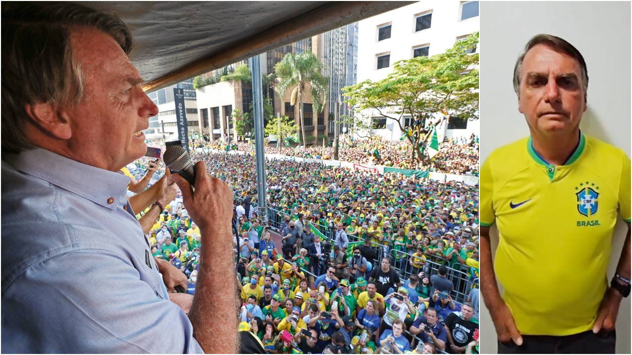 SEM PROVOCAÇÕES - No vídeo em que divulgou o evento do próximo dia 25 (à dir.): aviso para não repetir agressões ao STF, como ocorreu em 2021 (à esq.)