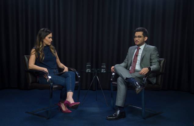 O deputado federal e pré-candidato à prefeitura de São Paulo, Kim Kataguiri, durante entrevista para a jornalista e apresentadora, Marcela Rahal, no programa "Amarelas On Air", de Veja O deputado federal e pré-candidato à prefeitura de São Paulo, Kim Kataguiri, durante entrevista para a jornalista e apresentadora, Marcela Rahal, no programa "Amarelas On Air", de Veja