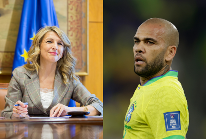 Yolanda Díaz à esquerda; Daniel Alves à direita