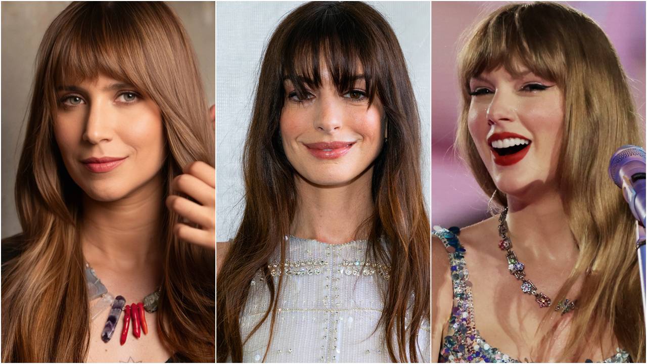 ADAPTAÇÃO - Mel Lisboa, Anne Hathaway e Taylor Swift: estrelas aderem ao visual com fios resvalando sobre os olhos