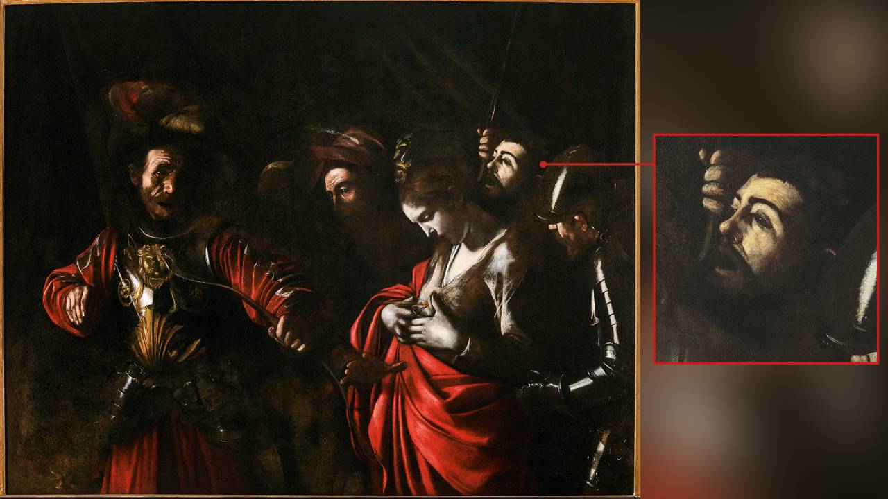 AUTORRETRATO? - O Martírio de Santa Úrsula, com o rosto que se acredita ser do pintor em destaque (acima): o mestre barroco costumava se representar de maneira trágica nas próprias obras, e deixou esse registro de sua face dilacerada pelos ferimentos que sofreu em briga numa taverna