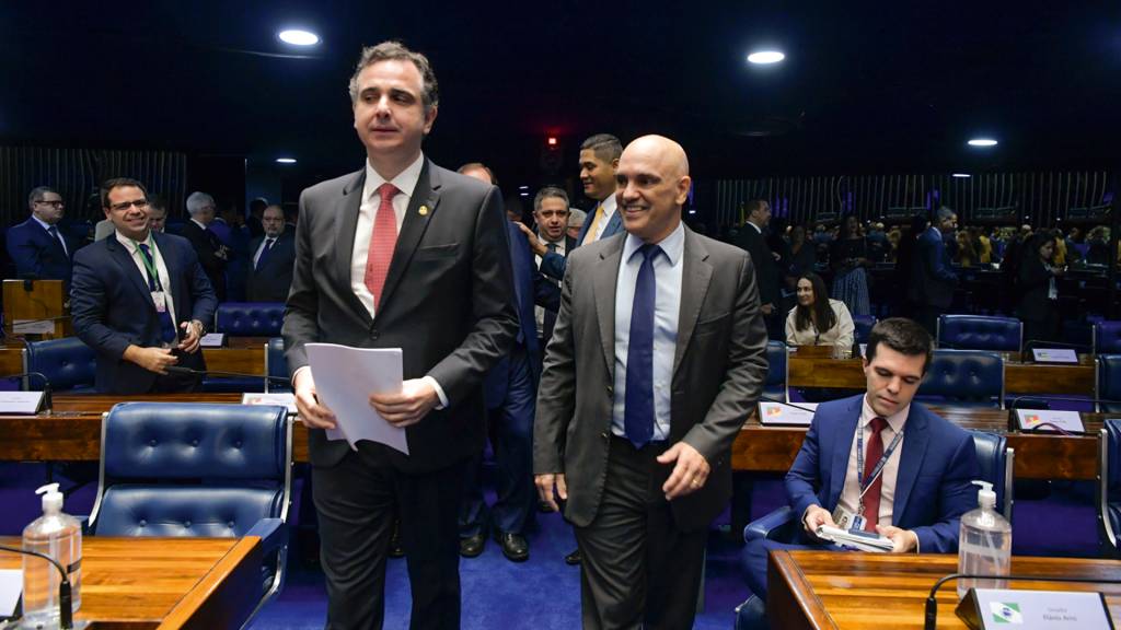 2—ALEXANDRE-DE-MORAES-e-RODRIGO-PACHECO-2024-4-a.jpg DISTENSÃO - Pacheco e Moraes: relação entre STF e Congresso deve melhorar