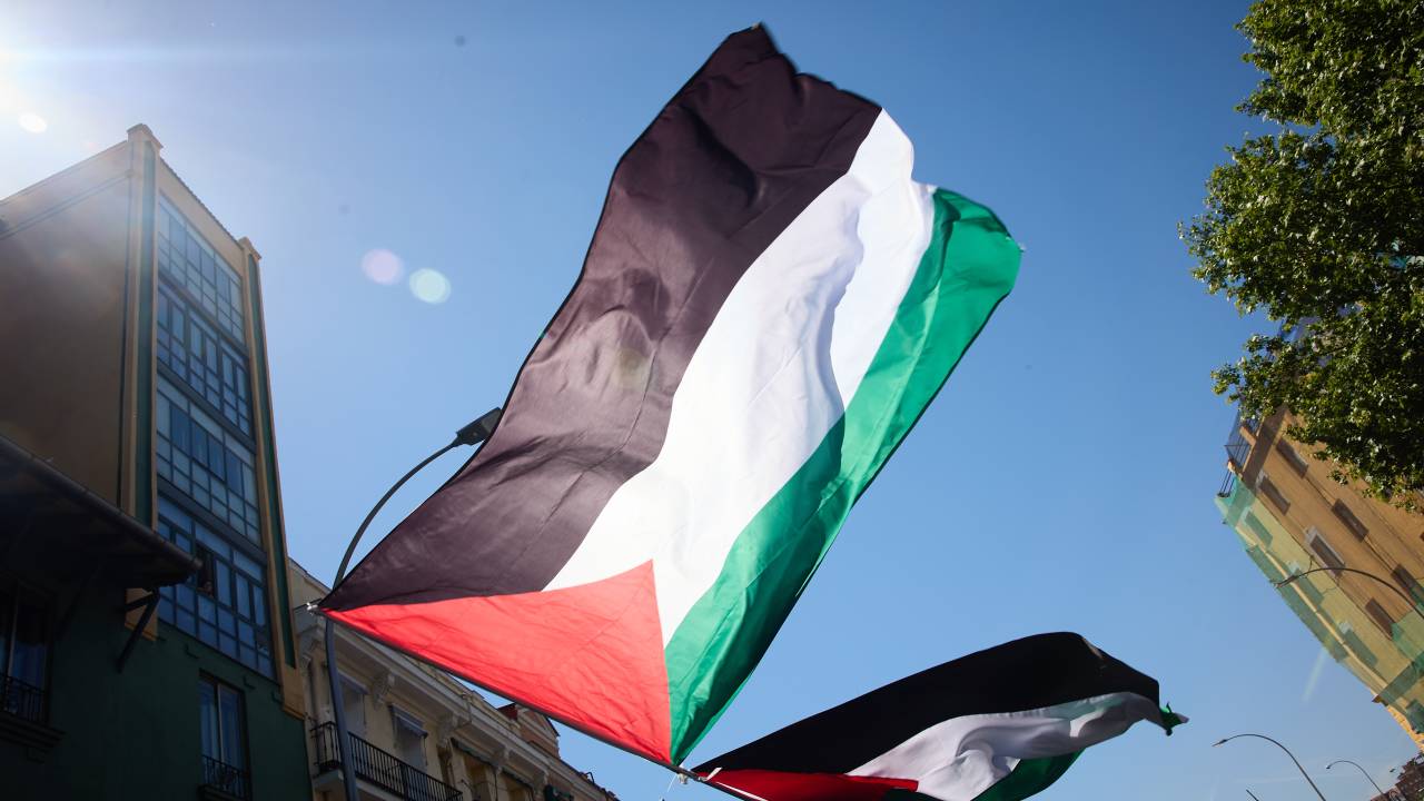 Ato pró-Palestina em Madrid, capital da Espanha. 11/05/2024