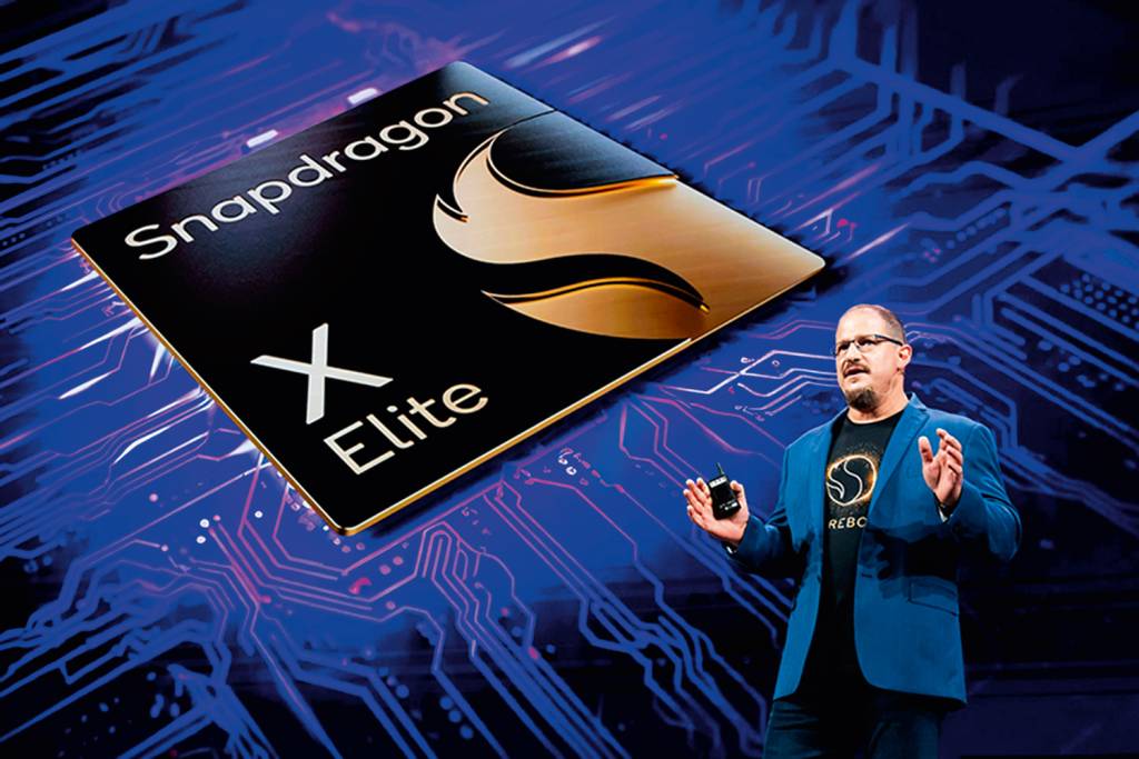 2—Close-Up_SnapdragonXElite.png Qualcomm: o CEO Cristiano Amon mostrou novidades com o chip Snapdragon X Elite