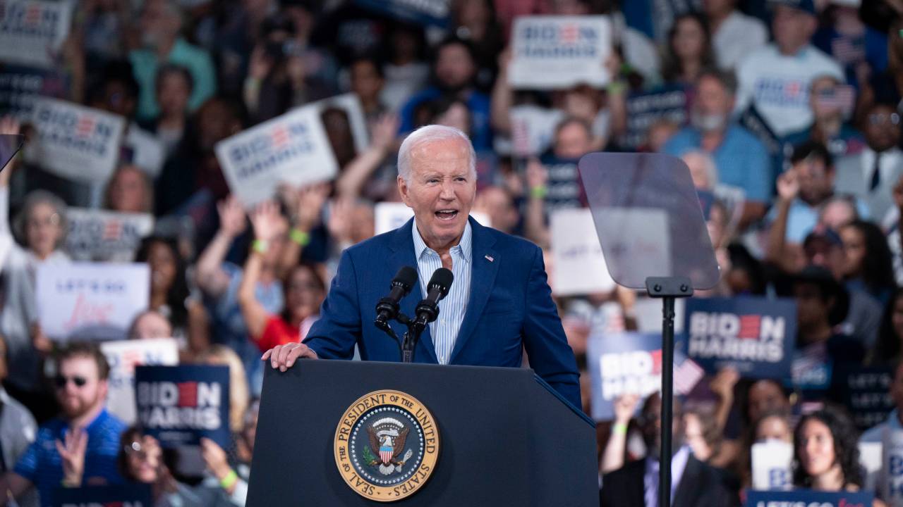 O presidente dos Estados Unidos, Joe Biden, durante comício em Carolina do Norte. 28/06/2024