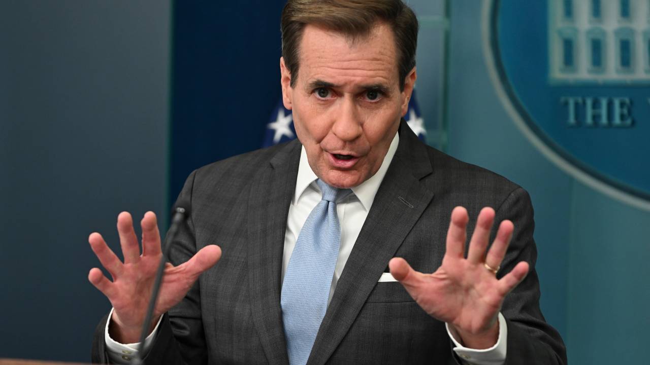 , the Coordinator for Strategic Communications at the National Security Council in the White House speaks during a press briefing at the White House on February 27, 2024 in Washington, DC. Earlier, the President met with the four Congressional leaders at the White House; (Photo by Roberto Schmidt/Getty Images)