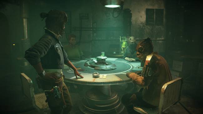 Cena do videogame 'Star Wars Outlaws', com Kay Vess em um dos ambientes -