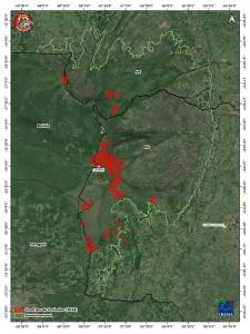 mapa Ibama Pantanal fogo 24.07.2024 Focos atualizados. Registro do Ibama das área que estão em chamas nessa quarta-feira, 24