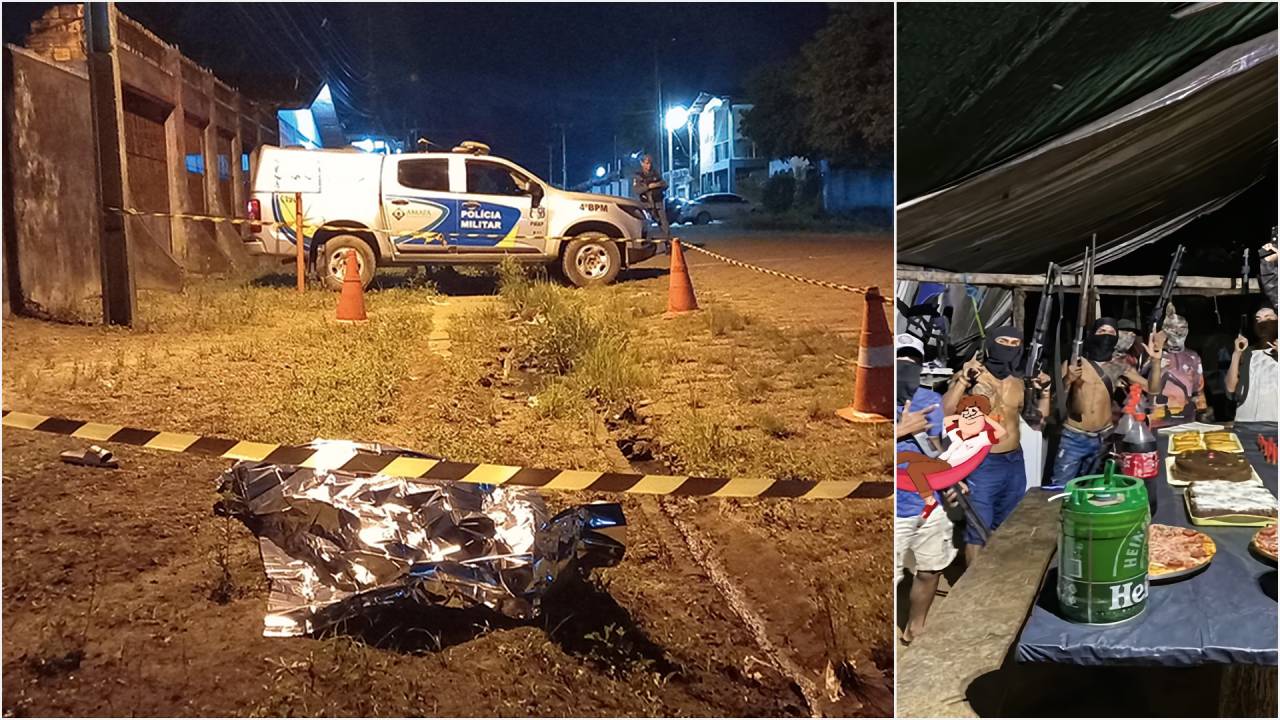 SEM LEI - Amostras de violência: corpo achado em Santana (à esq.) e confraternização de bandidos em terra indígena (à dir.)