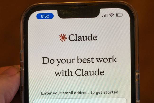 Close-up of phone screen displaying Anthropic Claude app, a Large Language Model (LLM) powered generative artificial intelligence chatbot, Lafayette, California, June 27, 2024. (Photo by Smith Collection/Gado/Getty Images)