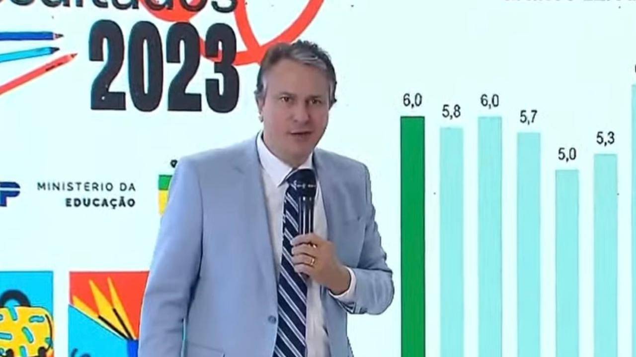 O ministro da Educação, Camilo Santana, durante apresentação do Ideb 2023