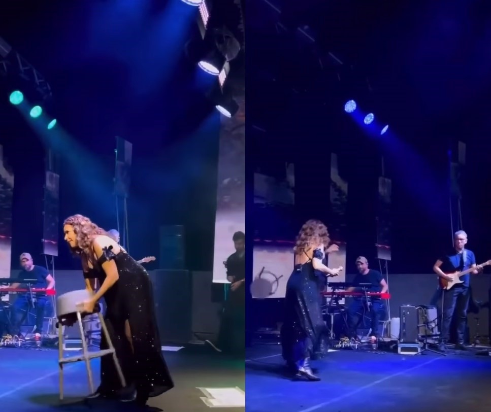 Daniela Mercury arremessa banco de luxo em show e depois ironiza ato