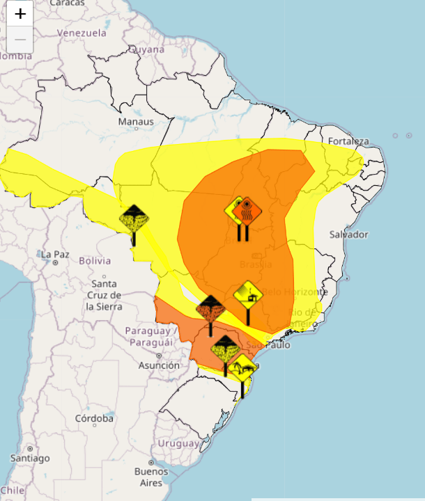 Alerta laranja emitido pelo Inmet.