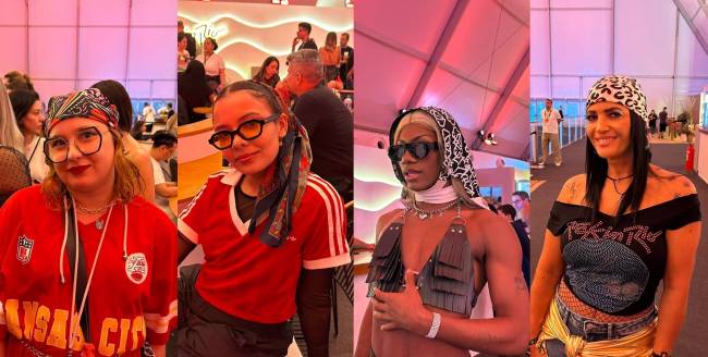 lenco Gabriela Guizan, Carolina Monteiro, Euvitty e Cirlene Iris Donna adotaram a moda do lenço na cabeça no Rock in Rio