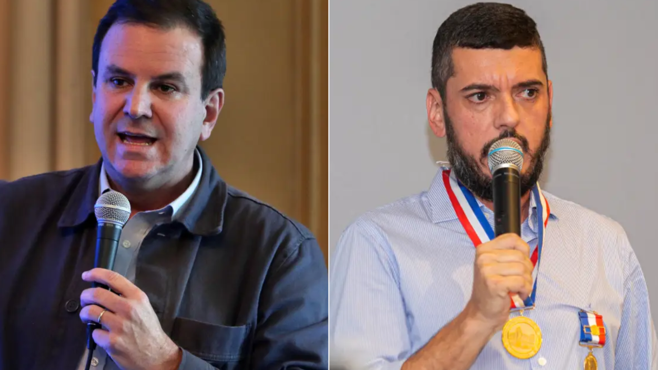 O prefeito do Rio, Eduardo Paes (PSD), e o presidente da Alerj, Rodrigo Bacellar (União)