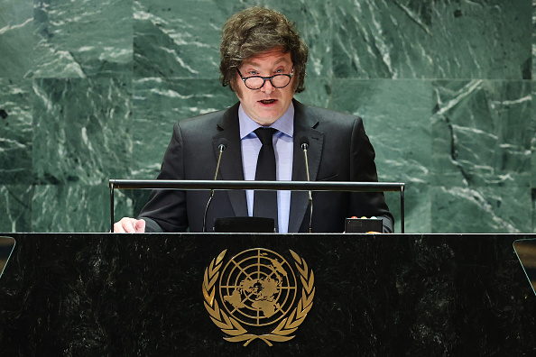 Javier Milei discursa durante a Assembleia Geral das Nações Unidas em Nova York. 24/09/2024