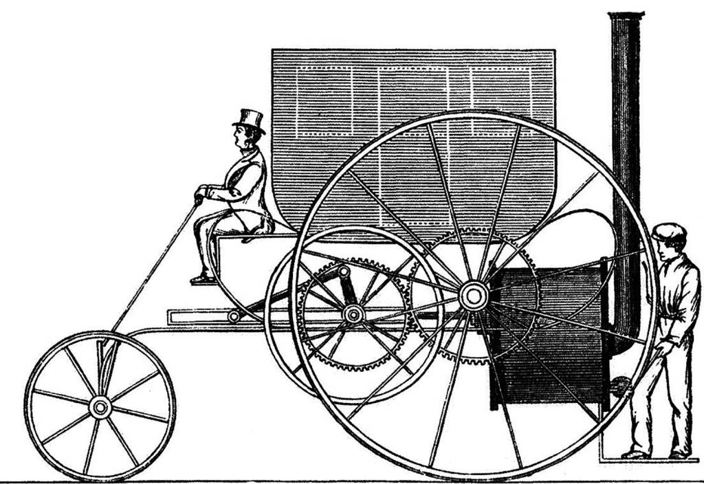 2—Trevithicks_Dampfwagen.jpeg VAPOR - Os primeiros exercícios com veículos movidos a energia: início do século XIX