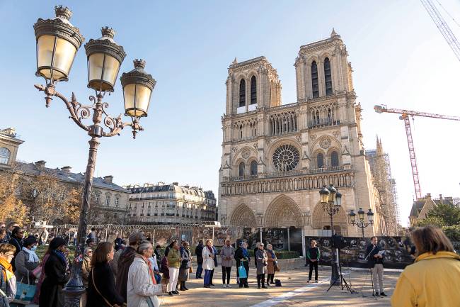ILLUSTRATION - This photography shows a general view of the Notre-Dame de Paris Cathedral in Paris, on October 24, 2024. The cathedral was partially destroyed when a fire broke out beneath its roof on April 15, 2019. Photo by Alexis Jumeau/Abaca/Sipa USA(Sipa via AP Images)