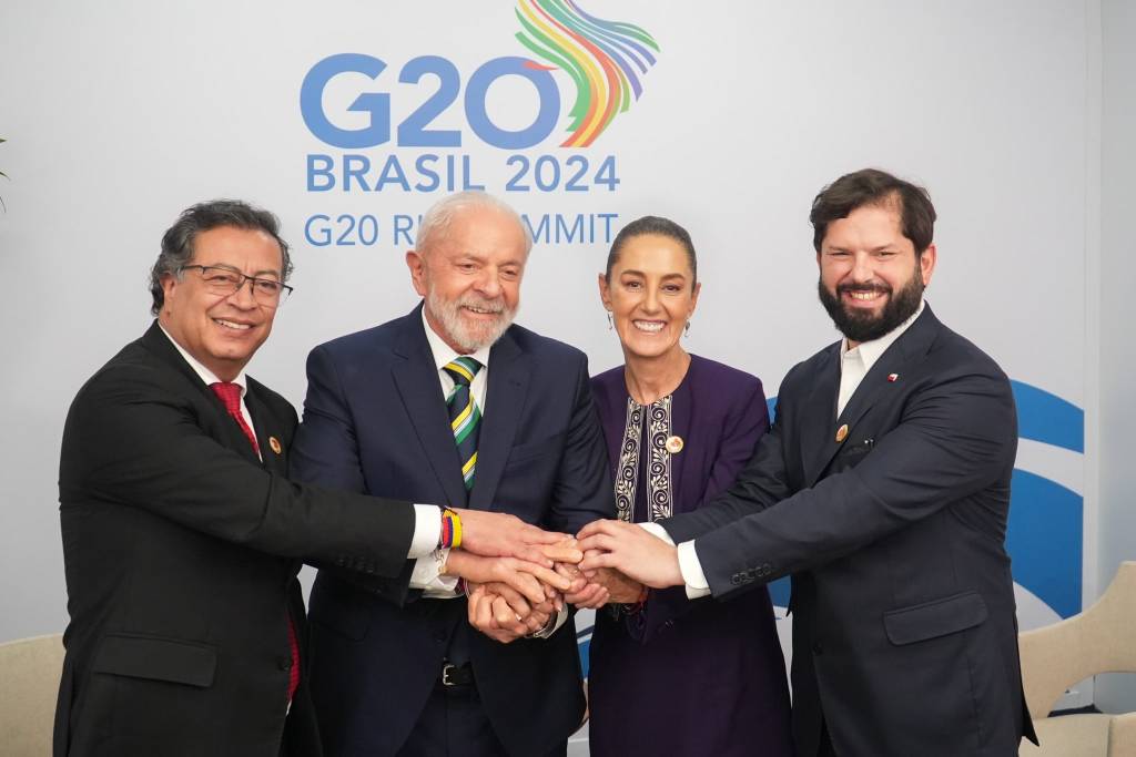 Lula, Sheinbaum, Petro e Boric tiram foto da ‘América Latina unida’, mas ignoram Milei