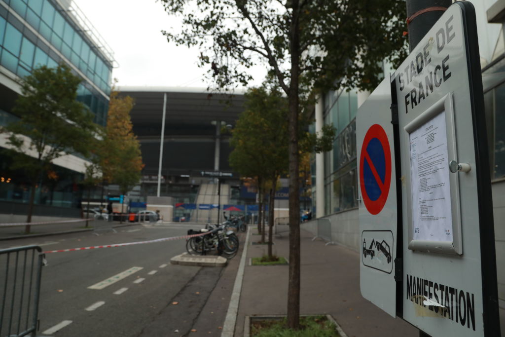 PARIS, FRANCE - NOVEMBER 13: A view of the Stade de France ahead of the UEFA Nations League football match between France and Israel, in the northern Paris suburb of Saint-Denis, France on November 13, 2024. France will deploy 4,000 police personnel for the match against the Israeli national football team, French daily Le Monde reported on Saturday. Nearly 2,600 gendarmes and police officers are expected to be on duty around Saint-Denis' Stade de France. (Photo by Mohamad Salaheldin Abdelg Alsayed/Anadolu via Getty Images)