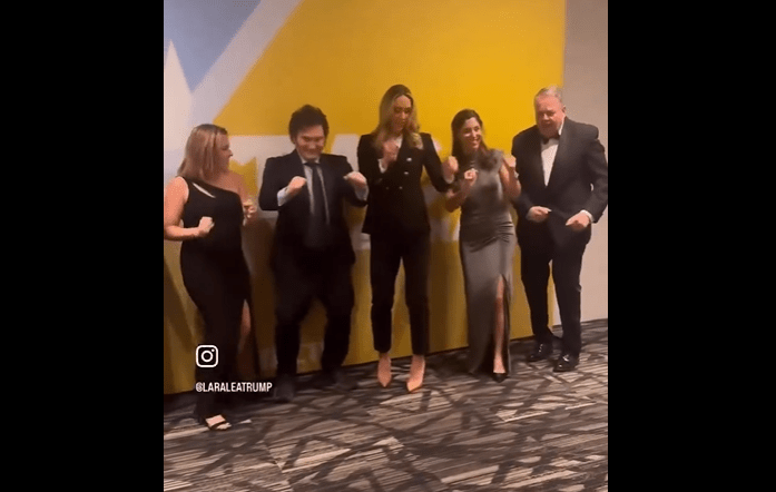 Com nora de Trump, Javier Milei imita passos de dança do republicano