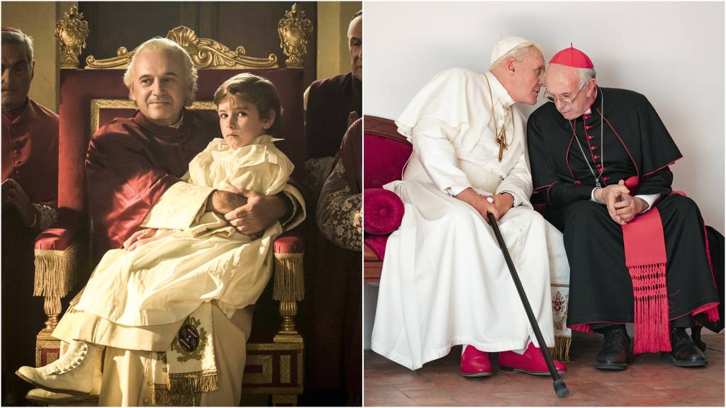 2D-(2a)-2.jpg ELE É POP - 'O Sequestro do Papa' (à esq.) e 'Dois Papas', de Fernando Meirelles: filmes expiam os pecados da Igreja Católica