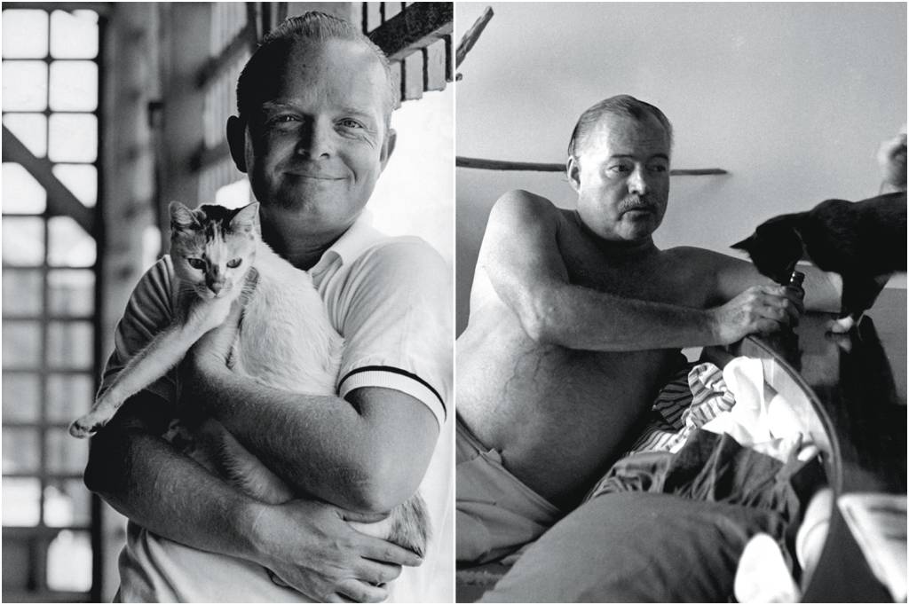 2HJCMWP_fotoarena.jpg MELHORES AMIGOS - Capote (à esq.) e Hemingway com seus gatos: animais amados