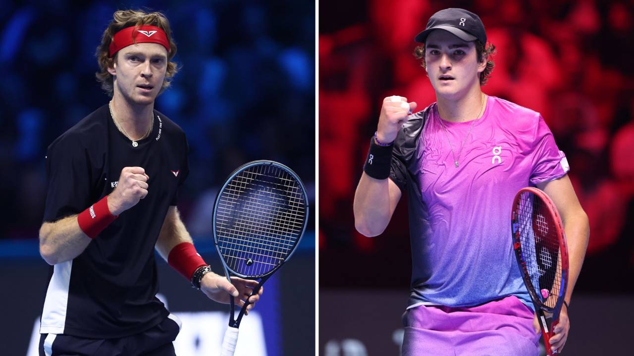 O russo Andrey Rublev, e o brasileiro, João Fonseca