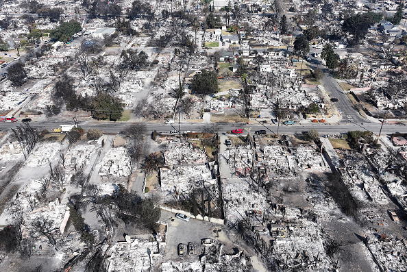 Casas destruídas pelos incêndios em Los Angeles, na Califórnia. 19/01/2025