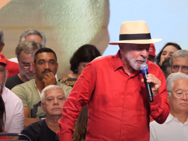 O presidente Luiz Inácio Lula da Silva, durante seu discurso no aniversário de 45 anos do PT