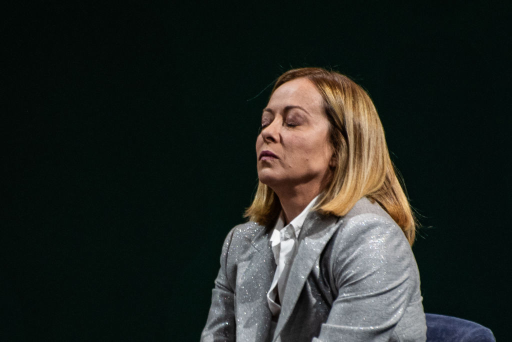 Italian Prime Minister Giorgia Meloni participates in the CISL National Assembly in Rome, Italy, on February 11, 2025. (Photo by Vincenzo Nuzzolese/NurPhoto via Getty Images)