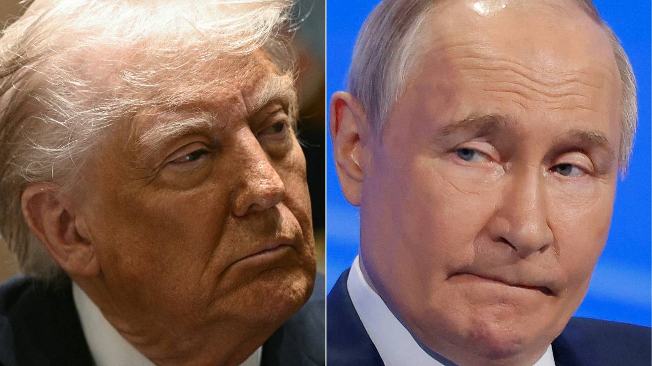 O presidente dos EUA, Donald Trump (esq.), e o presidente russo, Vladimir Putin.