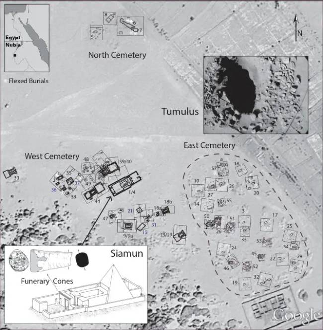 A-diagram-of-the-pyramids-at-the-excavation-site-in-Tombos. Um diagrama das pirâmides no sítio de escavação em Tombos