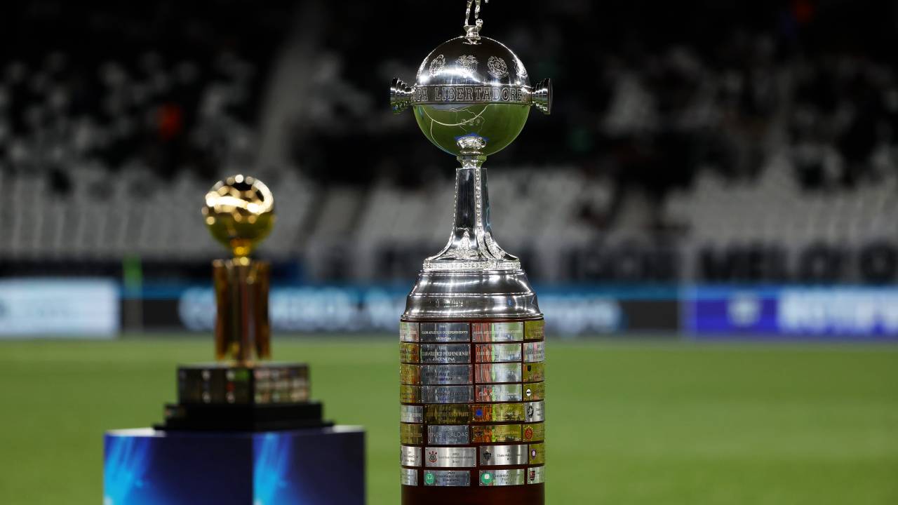 RIO DE JANEIRO, BRAZIL - FEBRUARY 27: Detail of the Libertadores trophy as it is displayed prior to the Recopa Sudamericana 2025 Second Leg match between Botafogo and Racing Club at Estadio Olímpico Nilton Santos on February 27, 2025 in Rio de Janeiro, Brazil.