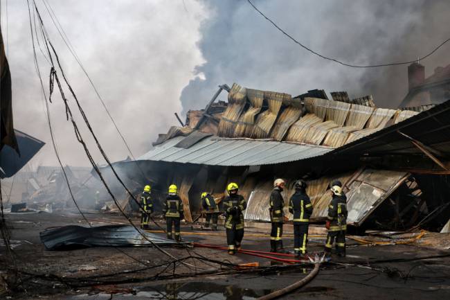Russia strikes Odesa with Shaheds Firefighters eliminate the consequences of the Russian drone strike in Odesa, Ukraine, on March 11, 2025. NO USE RUSSIA. NO USE BELARUS. (Photo by Ukrinform/NurPhoto via Getty Images)