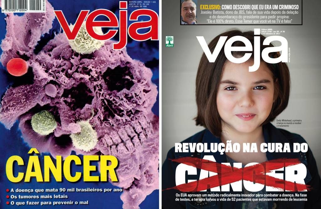 VEJA-1440-1.jpg IMAGENS - Nas capas de VEJA: registro forte em 1996 (à esq.) e o olhar leve e esperançoso em 2017