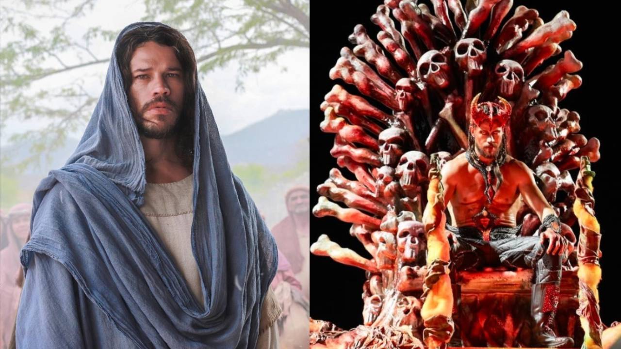 José Loreto em dois papéis contraditórios: no Carnaval, foi o diabo, e na Páscoa será Jesus Cristo