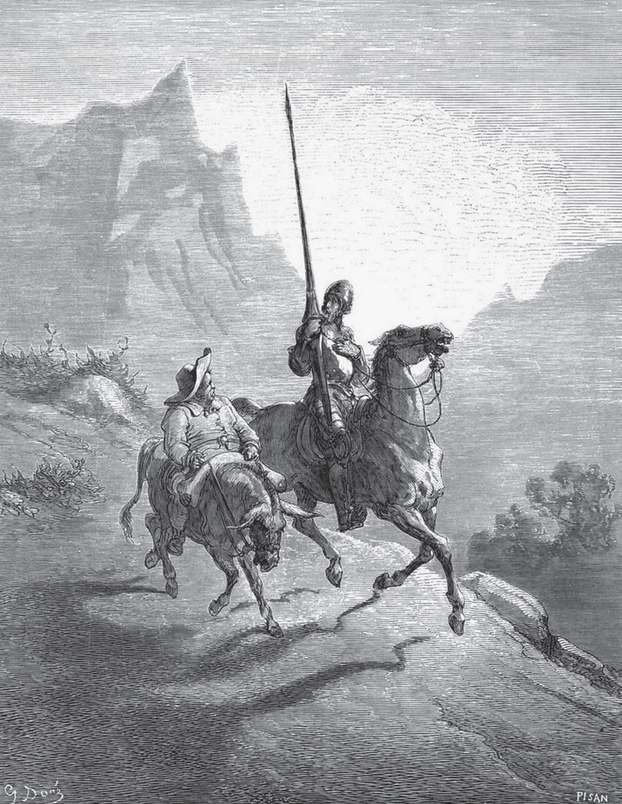 donquixote-109.jpg CLÁSSICO - O cavaleiro andante e seu fiel escudeiro em ilustração de Gustave Doré: romance fundador