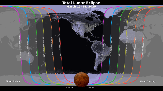 march-2025-total-lunar-eclipse-visibility-map Mapa da Nasa mostra de onde será possível ver o eclipse