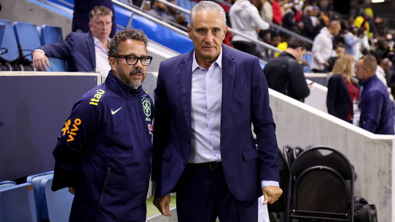 LE HAVRE, FRANCE - SEPTEMBER 23: Assistant-coach of Brazil Cleber Xavier, coach of Brazil Tite aka Adenor Leonardo Bacchi during the international friendly match between Brazil and Ghana at Stade Oceane on September 23, 2022 in Le Havre, France.