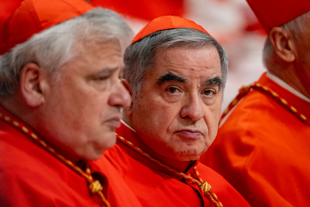VATICAN CITY, VATICAN - 2024/12/07: Cardinal Giovanni Angelo Becciu during Ordinary Public Consistory. Pope Francis presides over the Ordinary Public Consistory for creating 21 new cardinals, at St Peter's Basilica in the Vatican. (Photo by Stefano Costantino/SOPA Images/LightRocket via Getty Images)