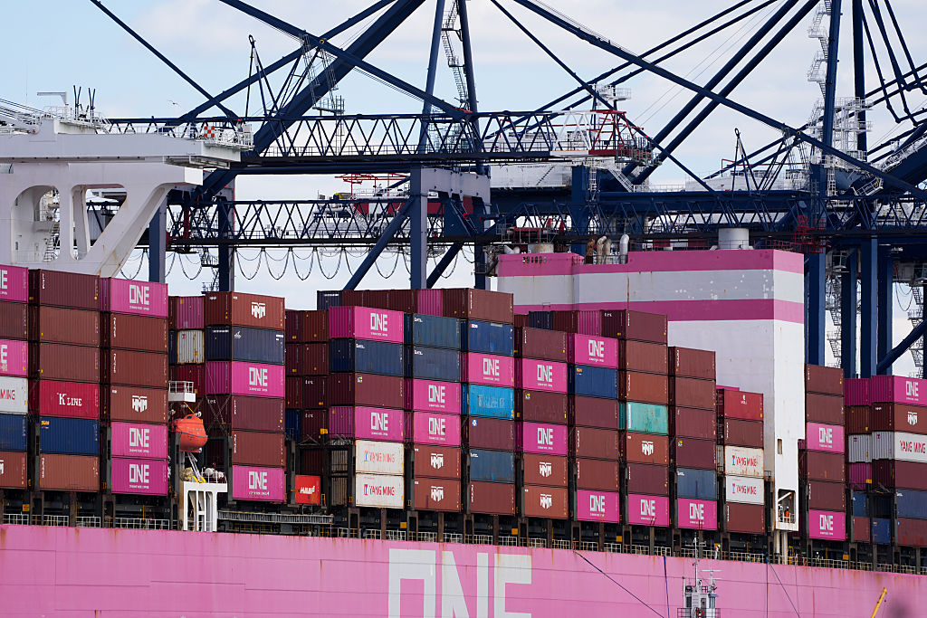 NEW JERSEY, US - APRIL 08: A general view of the Port Container Terminal on April 08, 2025, in New Jersey, United States. Prior to the implementation of the 104% tariffs on China, there was a noticeable increase in activity at U.S. ports. U.S. President Donald Trump had announced that further tariff hikes would be imposed in response to China's retaliation. (Photo by Lokman Vural Elibol/Anadolu via Getty Images)
