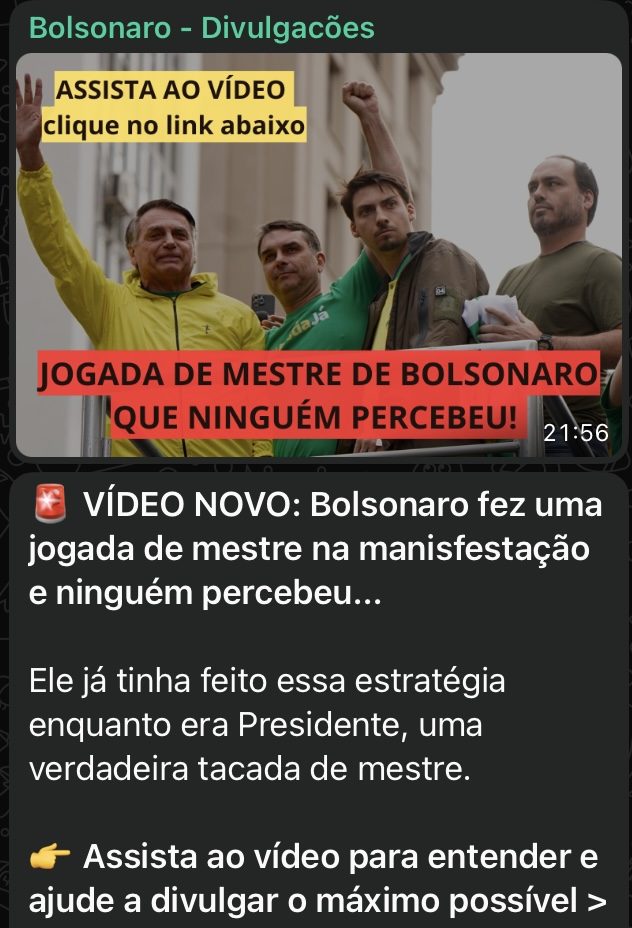 Screenshot Mensagem compartilhada em grupo de divulgação bolsonarista diz que fala do ex-presidente em inglês foi