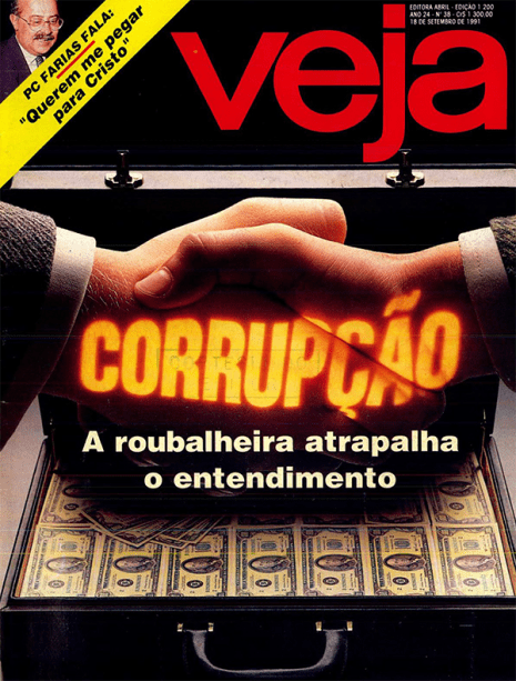 18/09/1991 - "Corrupção" - Reportagem de VEJA apura que cerca de 6 bilhões de dólares seriam desviados por ano no Brasil em comissões e subornos, com novas denúncias surgindo, em média, a cada 38 horas no país